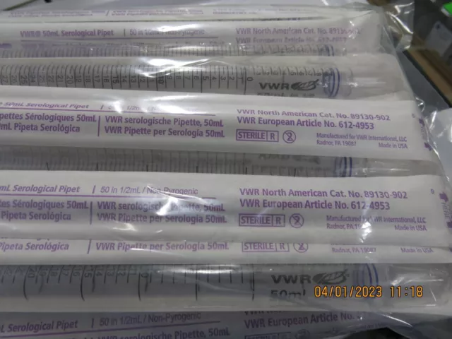 VWR 50mL Sterile Disposable Serological Pipets 89130-902  100/Case 9 case avail