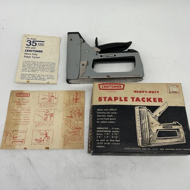 VINTAGE SEARS CRAFTSMAN Heavy Duty Staple Gun Tacker No. 96844 w/2 Box