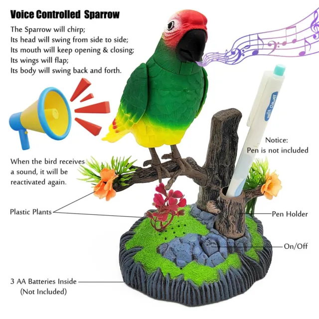 Sprechender Papagei | Elektrisch betriebenes Vogelspielzeug für Papageien mit S