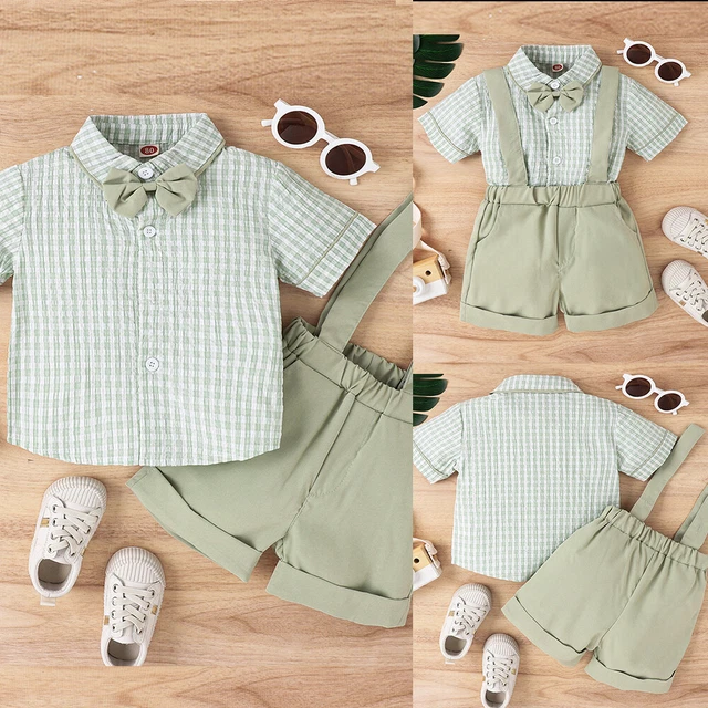Kids Baby Boys Plaid Gentleman Outfits Tops+Shorts Overalls Party Clothes Set UK