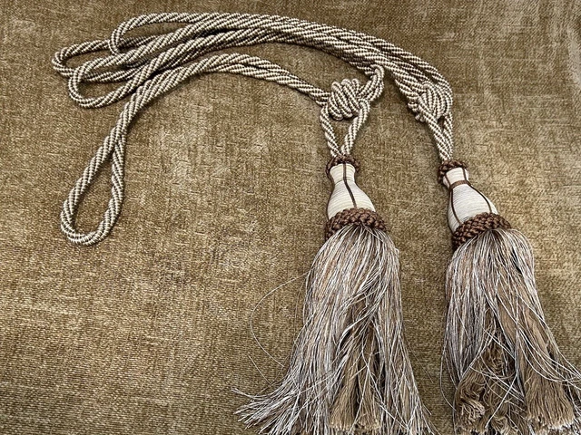 Vtg Gold Tone Curtain Drapery Tie-Back Twisted Rope Tassel Pair New, Other