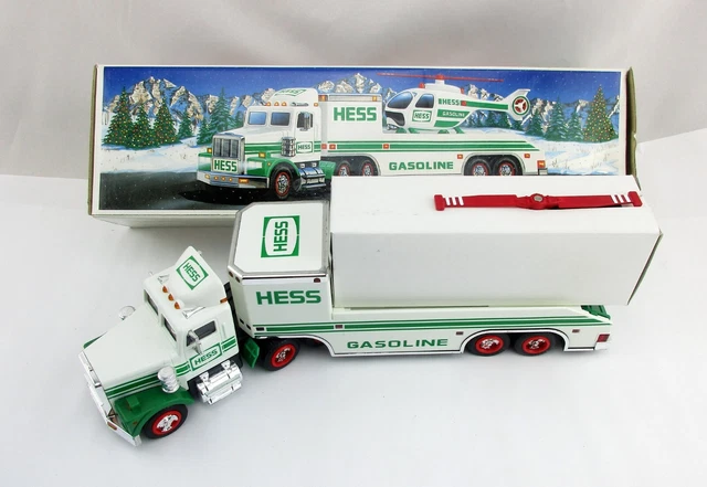 Vintage 1995 Hess Toy Truck & Operating Helicopter Rotors & Lights FREE SHIPPING