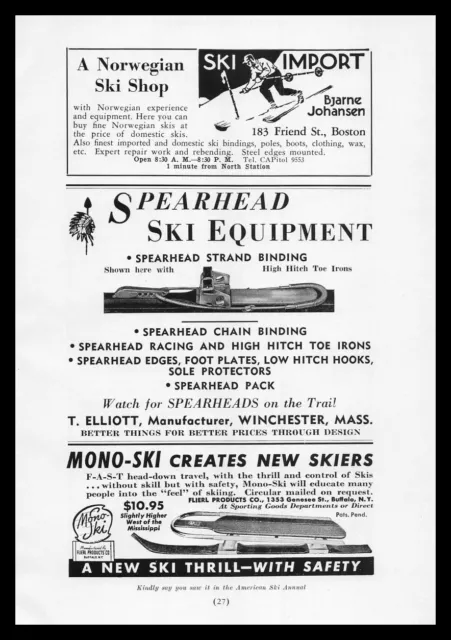 1938 Mono-Ski Flierl Products Buffalo New York Ski Equipment Vintage Print Ad