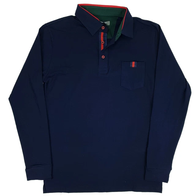 POLO UOMO COTONE manica lunga taglie forti con taschino blu