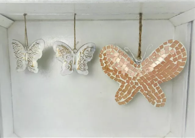 Decorazione da Appendere Decorativa Sospesa Farfalla Estate Bianco Rosa Mosaico