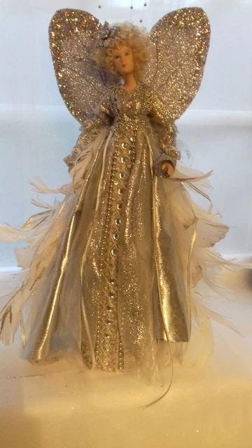 Fairy Angel Topper Christmas Figurine Silver/White Gold Tones Unique Hand Made