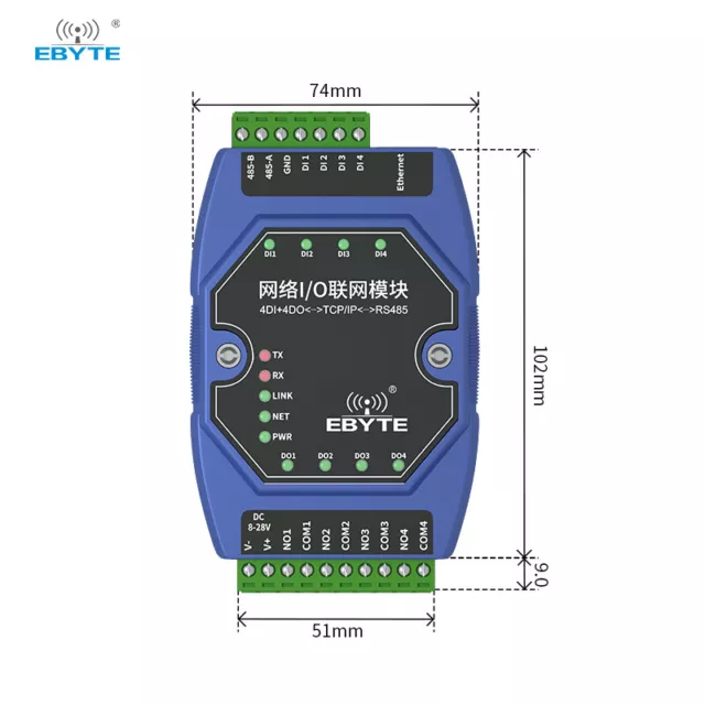 Ethernet Switch I/O 4DI+4DO Value Acquisition Control ModBus RS485 Serial Portt