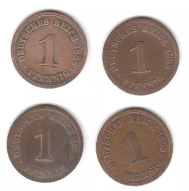 1 Pfennig 1888 A, 1889 A, 1889 F, 1889 J, Deutsches Kaiserreich