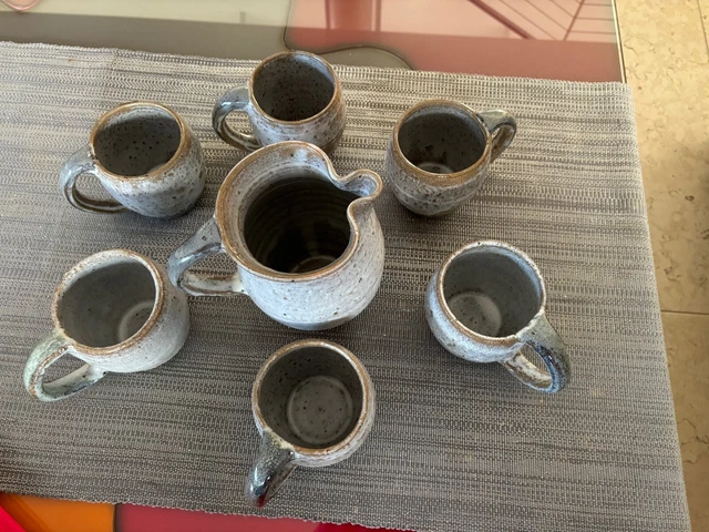 Lot De 6 Bolées à Cidre En Grès Gris Et Turquoise - Décor Triskell Traditionnel