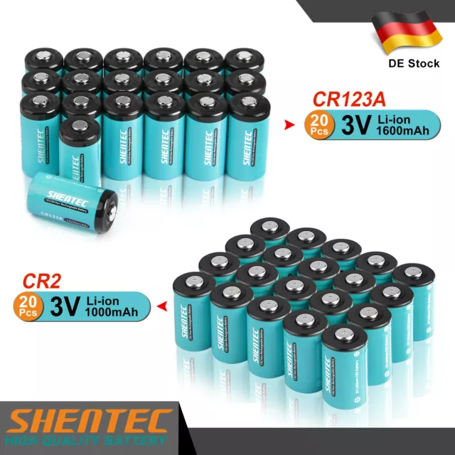 20 x Shentec 1000mAh/1600mAh 3V CR2 CR123A CR123 Lithium Batterie Batterien