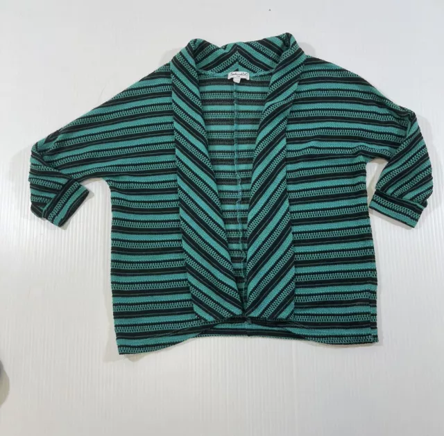 Splendid Girls Teal Black Stripes 3/4 Sleeve Open Front Cardigan Sweater 7/8