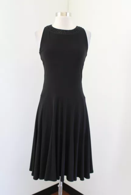 Lauren Ralph Lauren Black Beaded Neckline Pleated Flare Cocktail Dress Size 2