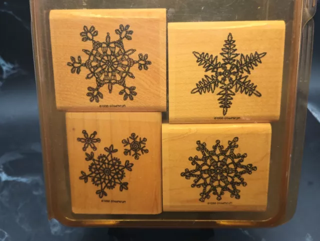 Stampin' Up! Wood Mounted Rubber Stamp Set (4) Lace Snowflakes 1998 Winter