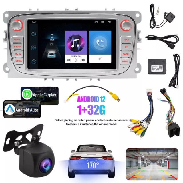 7"Carplay Car Stereo Radio Android 12 GPS Navi + View CAM For Ford Focus RDS