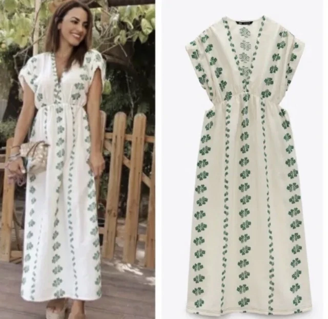 ZARA NEW WOMAN Midi Cut-Out Dress With Embroidered Flowers Sz L 3352/236  £45.00