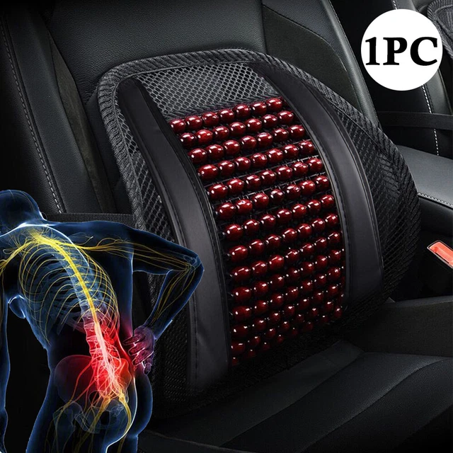 Car Mesh Lumbar Back Support Pillow with Wooden Beads for Car Home Office Chairs