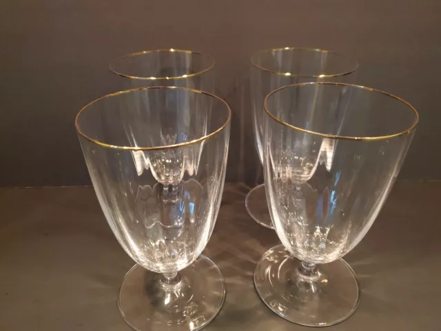 Mikasa Stephanie Gold Ice Tea / Water Crystal Glass Set Of 4 - Optic, Gold Trim