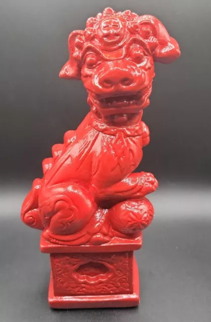 Red Foo Dog Sculpture-Vintage Decorative Shishi Lion-Stone Lion-Guardian Lion