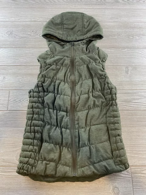 Be by Blanc Noir Womens Puffer Vest Size Medium Green Down Hooded Quilt Full Zip