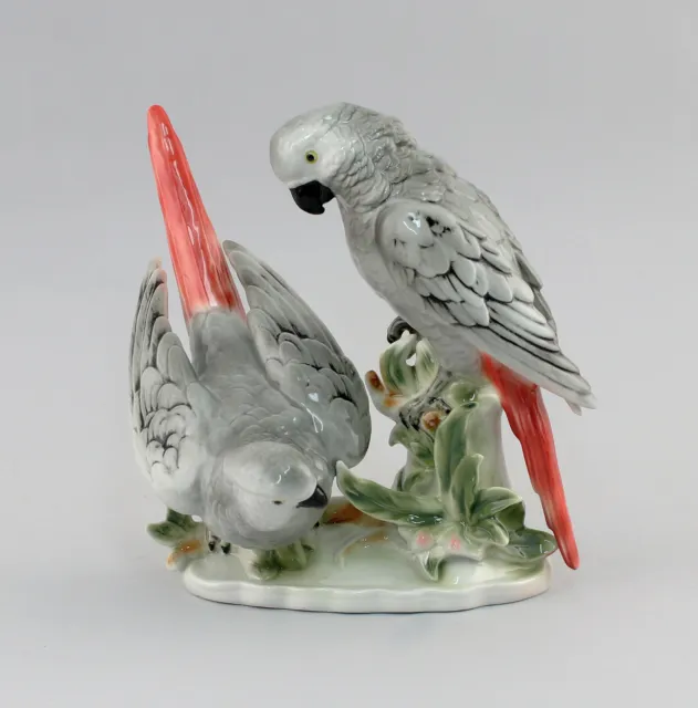 9942877 Porcelana Figura Pájaro Grau-Papagei-Gruppe wagner&apel 21x16x21cm