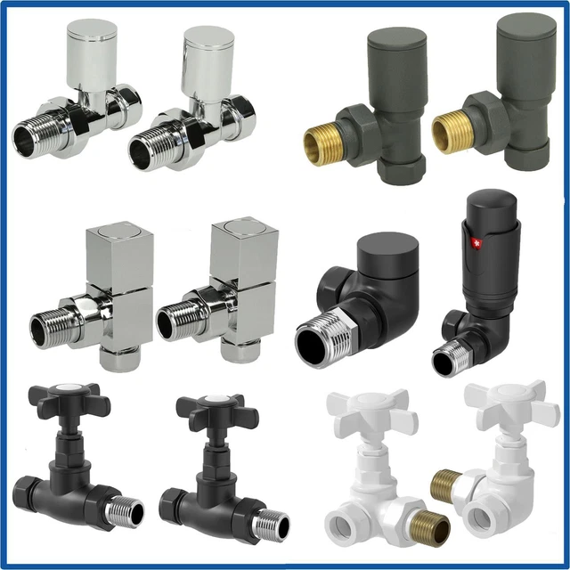 DESIGNER BATHROOM RADIATOR Valves Chrome Heated Towel Rail Pair