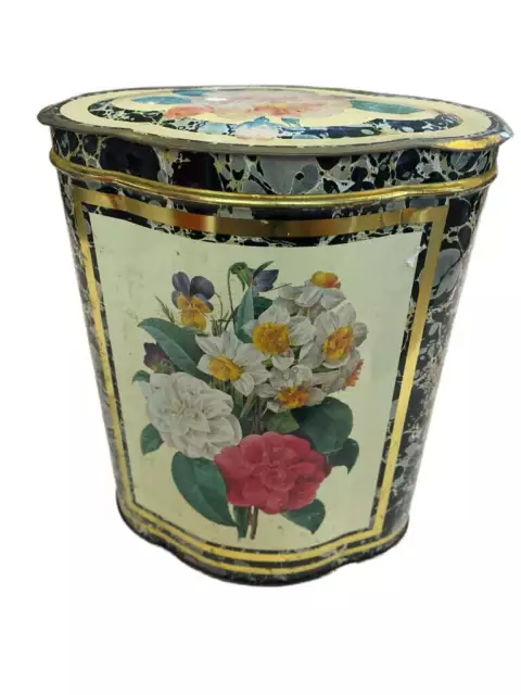 Vintage Metal Lidded Tea Tin Floral Bouquet England