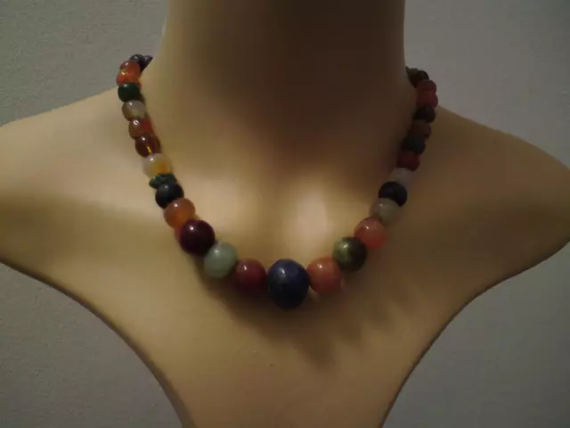 Stunning Assorted Bead Necklace - Agate.Coral,Lapis,Amethyst etc & Silver clasp