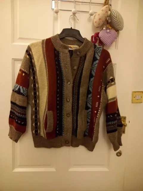 Cardigan Vintage Anni '80 The Clever Shepherd Lavorato A Maglia In Lana Taglia 14