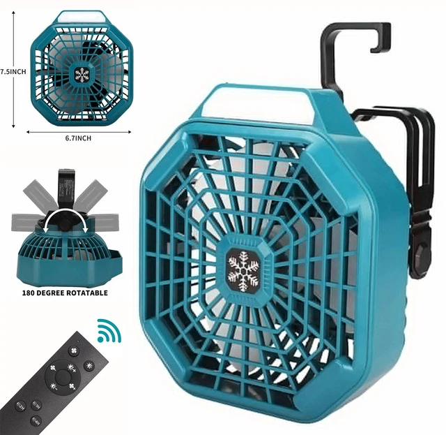 Portable Camping Fan For Makita 14.4V-18V Battery BL1830 With LED Light + Remote