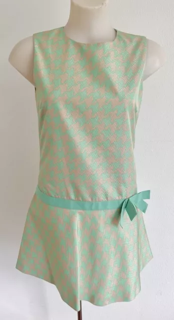 VALENTINO Flared Mini Dress Mint Green Houndstooth Gingham pied-de-poule IT 42