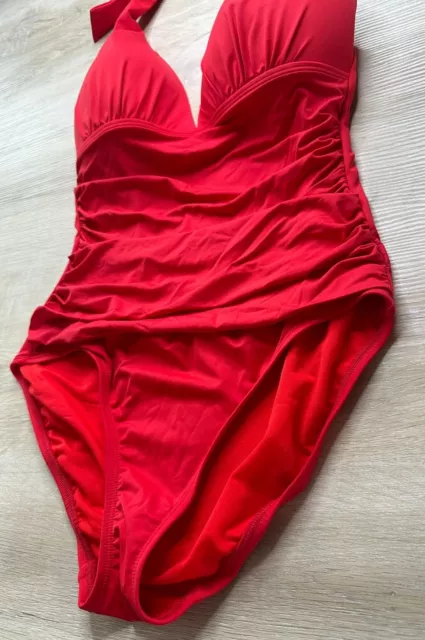 NWOT Polo Ralph Womens Swimsuit 14 Red Beach Club Halter Tummy Control One Piece 2