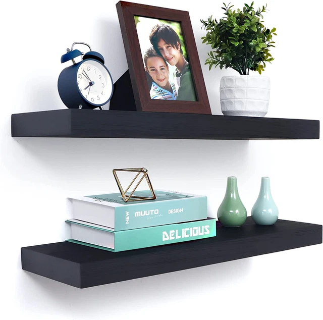 Rustic Floating Shelves Black, 8 Inch Deep Shelves for Wall Mounted, Thick Woode
