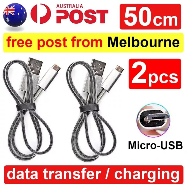 2x 50cm Braided Micro USB Quick Charging Cables Charger Cord Charge Data Android