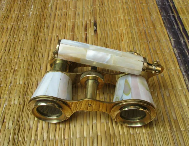 Vintage Brass Opera Glasses Mother of Pearl & Handle Brass Fittings France 2