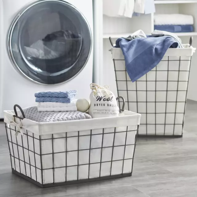 Heavy-Gauge Wire Laundry Basket Removable & Washable Liner Storage Container