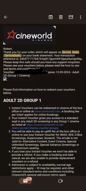 Cineworld Group 1 One Adult 2d Ticket *Read Description* Cineworld Group 1 One Adult 2d Ticket *Read Description*