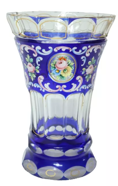 Alte ? blaue Vase blaues Glas Pokal Glasvase Pokalvase Vasen Ranftglas Böhmen ?