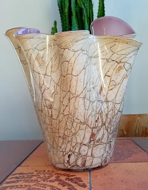 Huge Jozefina Krosno for Zorza -  Abstract Marble Handkerchief Ruffle Glass Vase