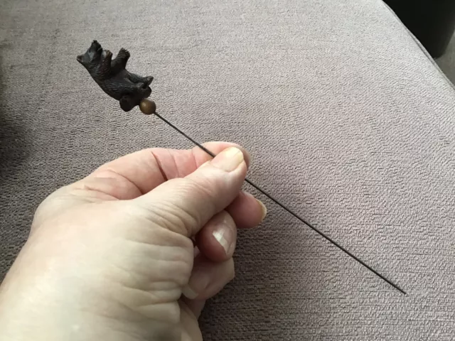 Antique Miniature Black Forest Bear Hat Pin. 18cm.
