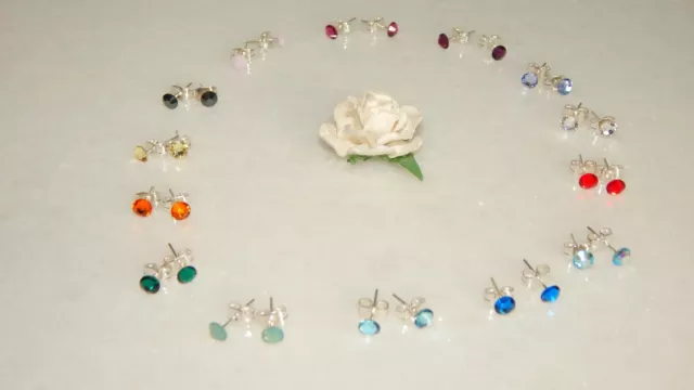 Beautiful S/P Stud Earrings with 5mm Crystal-Choice of 74 Colours-Wedding-Gifts