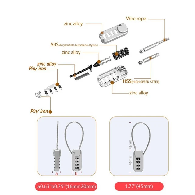 WIRE ROPE DORMITORY Cabinet Lock Zinc alloy Security Coded Lock Home ...