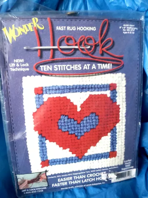 Alfombra de tela Wonder Hook Crafts con gancho AMISH CORAZÓN colgante de pared 8"" X 8"" NUEVA