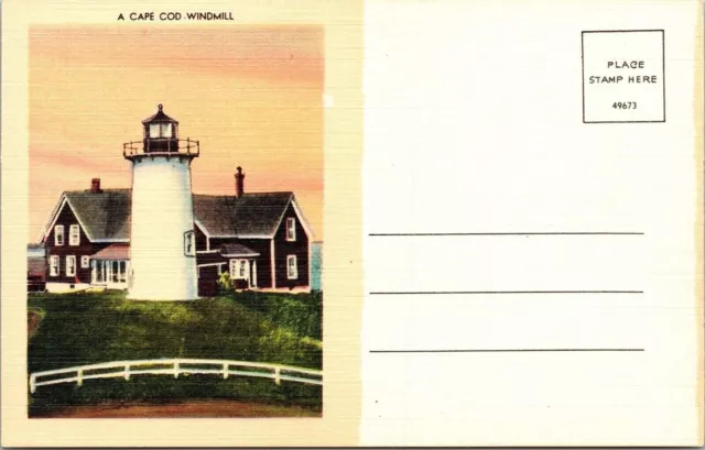 Cape Cod Windmill MA Massachusetts Sunset Linen Address Front Postcard UNP