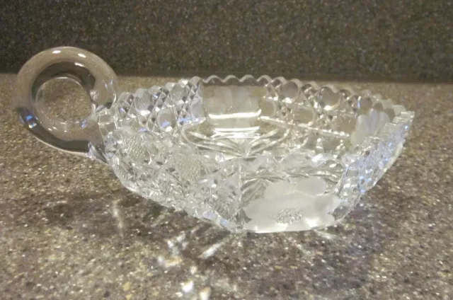 Vintage Nappy Bowl With Finger Handle Heavy Crystal Cut Glass  Unusual Shape