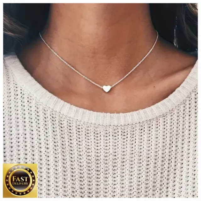 WOMEN'S TINY HEART Necklace Silver Small Choker Necklace Fashion Boho £ ...