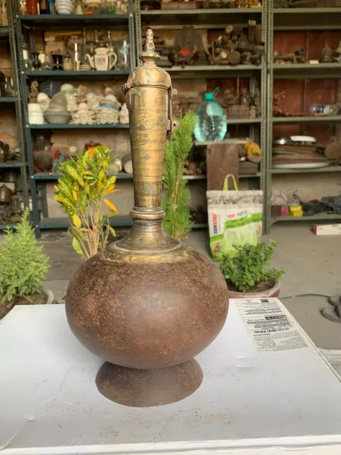 Antique Old North Indian Handcrafted Brass Copper Surahi Water Vessel Pot W/ Lid