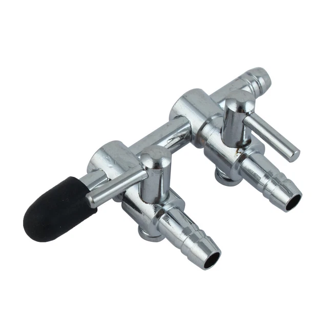 Aquarium Fish Tank 2-way Metal Air Pump Control Valve Manifold  Silver Tone