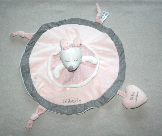 Sauthon Doudou Souris Plat Rond Rose Gris Lilibelle Coeur Little Amour Kom9