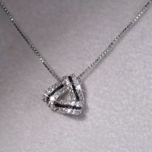 Silver Triangle Necklace Made With Swarovski Crystal Black White Pendant Chain