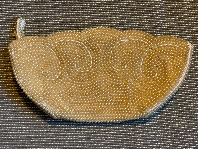 Vintage La Regale Beaded Scalloped Clutch Evening Purse Zipper Cream Beige Japan 3